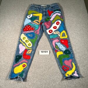 Vintage Sonoma Jeans Women 12 Petite Blue Hand Painted Abstract Pop Art Colorful